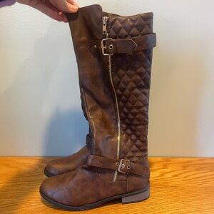 Quilted Brown Knee-High Boots